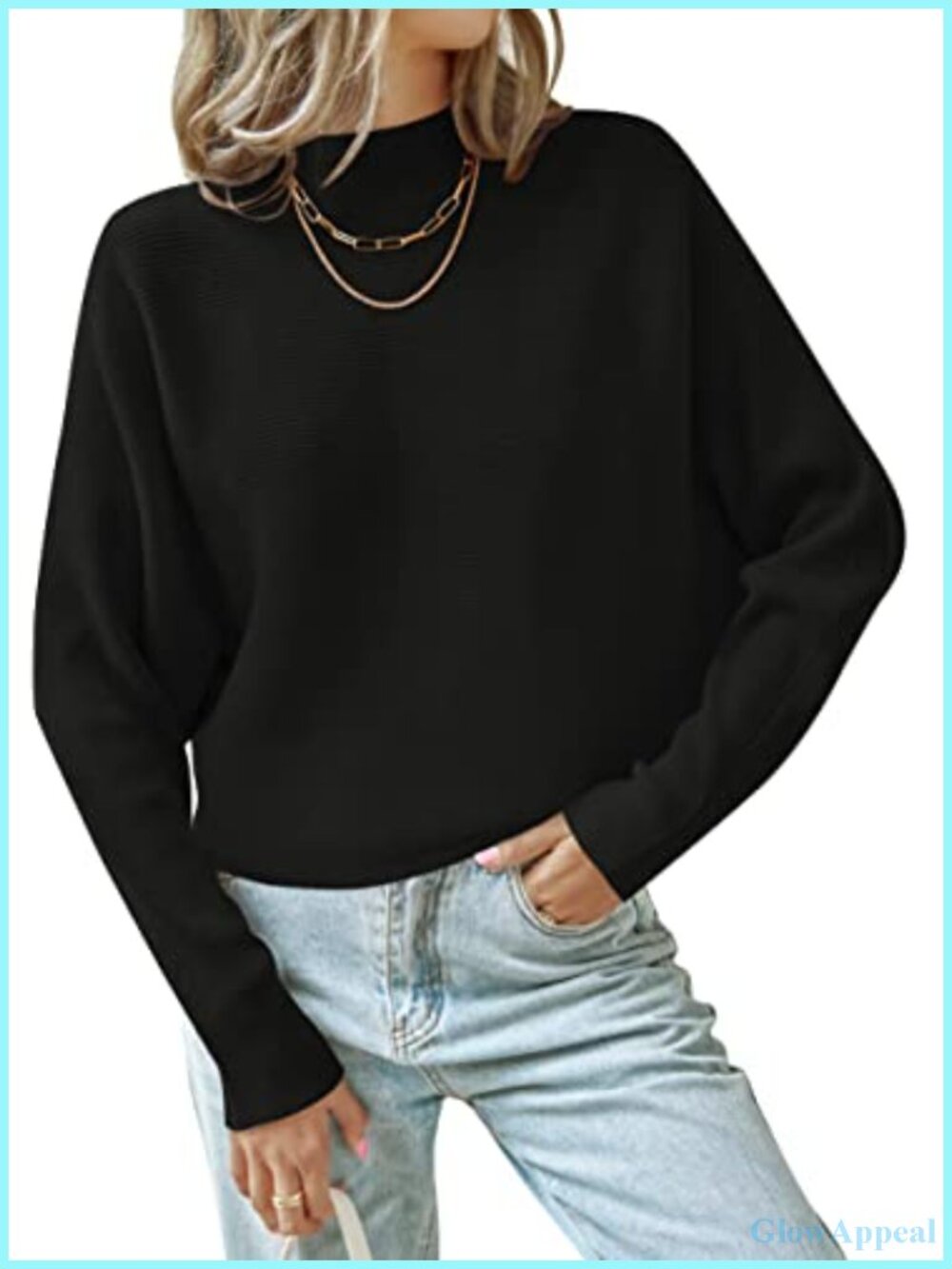 Turtleneck Long Batwing Sleeve Oversized Ribbed Knit Pullover Sweater
